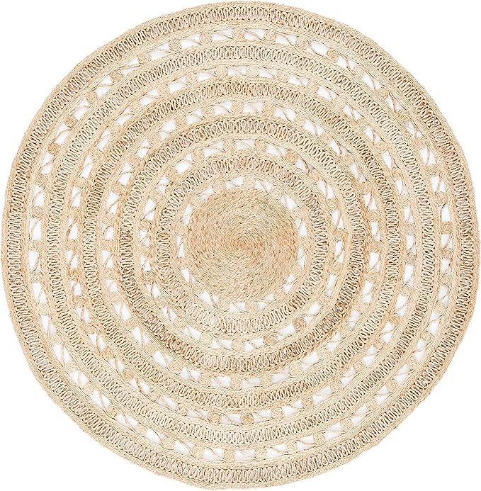 SAFAVIEH Natural Fiber Collection Area Rug - 5' Round, Natural, Handmade Boho Charm Farmhouse Jute, Ideal for High Traffic Areas in Living Room, Bedroom (NF169A)