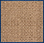 SAFAVIEH Area Rug 6' Square - Natural Fiber Collection - Natural & Navy, Seagrass, Basketweave Pattern with Border (NF114T)