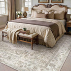 7x10 Area Rug Beige Washable Vintage Distressed Living Room Carpet Large Bedroom Indoor Medallion Floral Non Slip Retro Throw Floor Mat for Office Dining Room Kitchen Bathroom