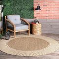 Nuloom Asha Light Brown/Ivory, 6'7" Round, Casual, Striped Border, Soft and Cozy, High Traffic, Stain Resistant, Easy Clean, Durable Area Rug for Indoor/Outdoor Patio, Deck, Porch, Garden, Courtyard