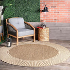 Nuloom Asha Light Brown/Ivory, 6'7" Round, Casual, Striped Border, Soft and Cozy, High Traffic, Stain Resistant, Easy Clean, Durable Area Rug for Indoor/Outdoor Patio, Deck, Porch, Garden, Courtyard