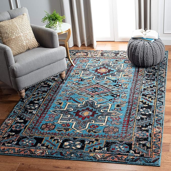 SAFAVIEH Area Rug 8x10 - Vintage Hamadan Collection - Large - Light Blue & Black, Traditional Persian Design, Non-Shedding & Easy to Clean, Ideal for Living Room, Bedroom, Dining Space (VTH211M)