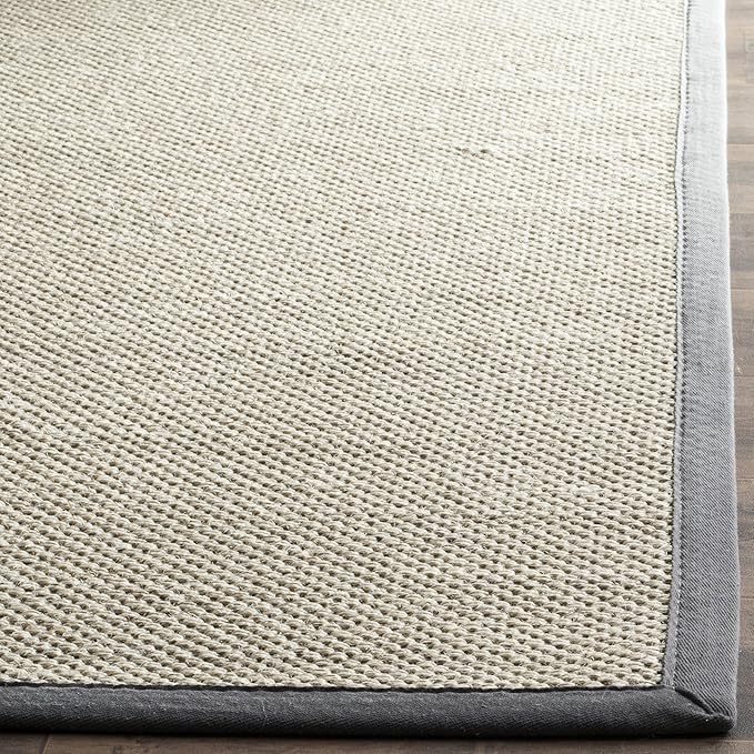 Safavieh Area Rug 6x8 - Natural Fiber Collection - Marble & Dark Grey, Sisal, Woven Design with Border (NF143D)