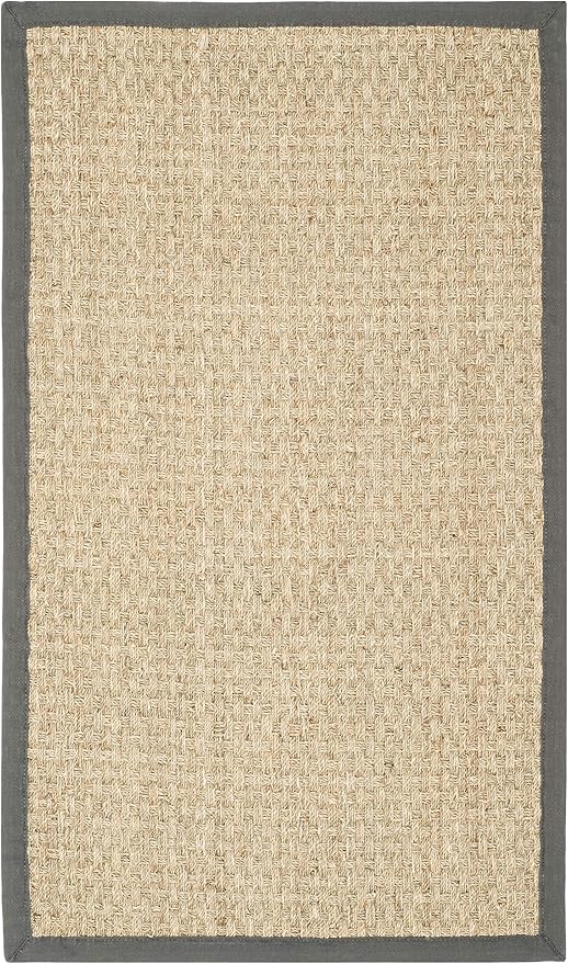SAFAVIEH Area Rug 3x5 - Natural Fiber Collection - Natural & Dark Grey, Seagrass, Basketweave Pattern with Border (NF114Q)