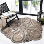 SAFAVIEH Area Rug 5' Round - Natural Fiber Collection - Grey, Handmade Jute, Decorative Boho Floral Design (NF360C)