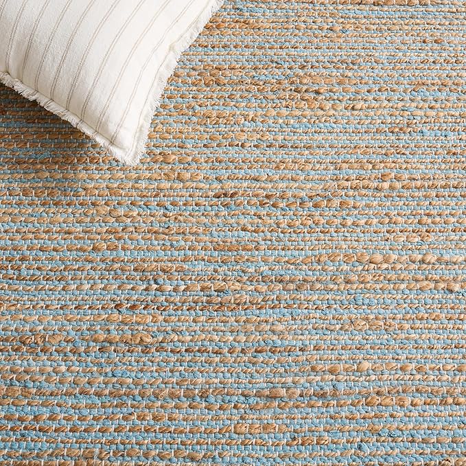 SAFAVIEH Area Rug 8x10 - Cape Cod Collection - Large - Blue & Natural, Handmade Jute & Cotton, Ideal for Living Room, Bedroom, Dining Space (CAP236M)