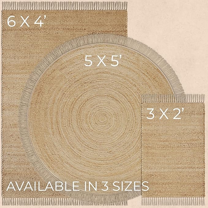 KIBAGA Beautiful Jute Area Rug for Your Home - This Natural 4x6 ft Hand Woven Rug Fits Perfectly Into Your Entry Area, Kitchen Or Living Room - Modern Braided Mat Enhances Any Boho/Farmhouse Decor