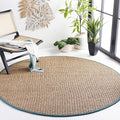 SAFAVIEH Area Rug 6' Round - Natural Fiber Collection - Natural & Light Blue, Seagrass, Basketweave Pattern with Border (NF114M)