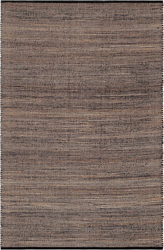 Home Conservatory Seed Handwoven Jute Rug, 4 X 6 Feet, Black/Neutral Geometric Pattern