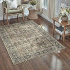 Brown Entryway Rug 2x4 Vintage Area Carpet Indoor Kitchen Washable Door Mat Living Room Entrance Small Low Pile Non Slip Traditional Distressed Retro Accent Throw Rug Office Bathroom