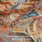 Boho Throw Blanket for Couch Sofa Bed, 100% Cotton Woven Quilt with Tassel 90”x98”, Super Soft Muslin Blanket with Floral Printed, Decorative Reversible Bed Blanket/Cover for All Seasons
