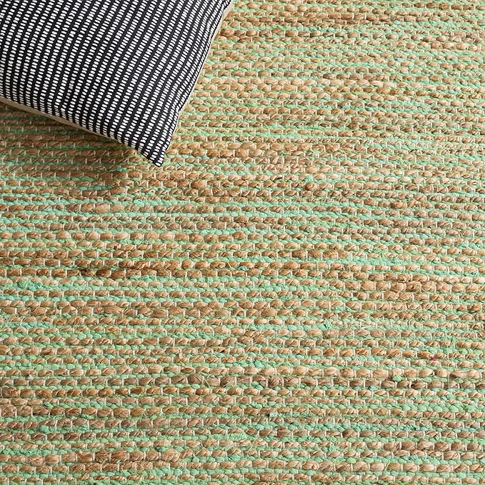 SAFAVIEH Area Rug 5x8 - Cape Cod Collection - Green & Natural, Handmade Jute & Cotton, Ideal for Living Room, Bedroom, Dining Space (CAP236Y)