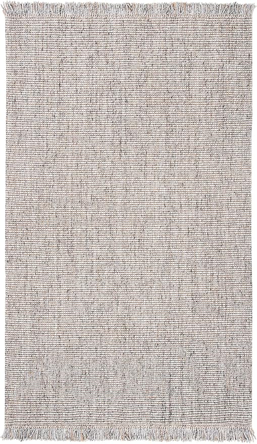 SAFAVIEH Natural Fiber Collection Area Rug - 5' x 8', Grey & Natural, Handmade Woven Fringe Jute, Ideal for High Traffic Areas in Living Room, Bedroom (NF826F)