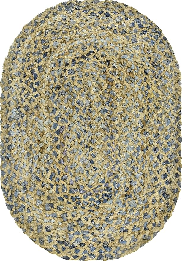 Unique Loom Braided Chindi Collection Casual Modern Blue Oval Rug (2' 0 x 3' 0)