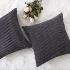Home Brilliant Grey Pillow Covers 18 x 18 Set of 2 Soft Decorative Striped Corduroy Velvet Square Throw Pillow Cover for Sofa Couch, 18x18 inch, Dark Grey