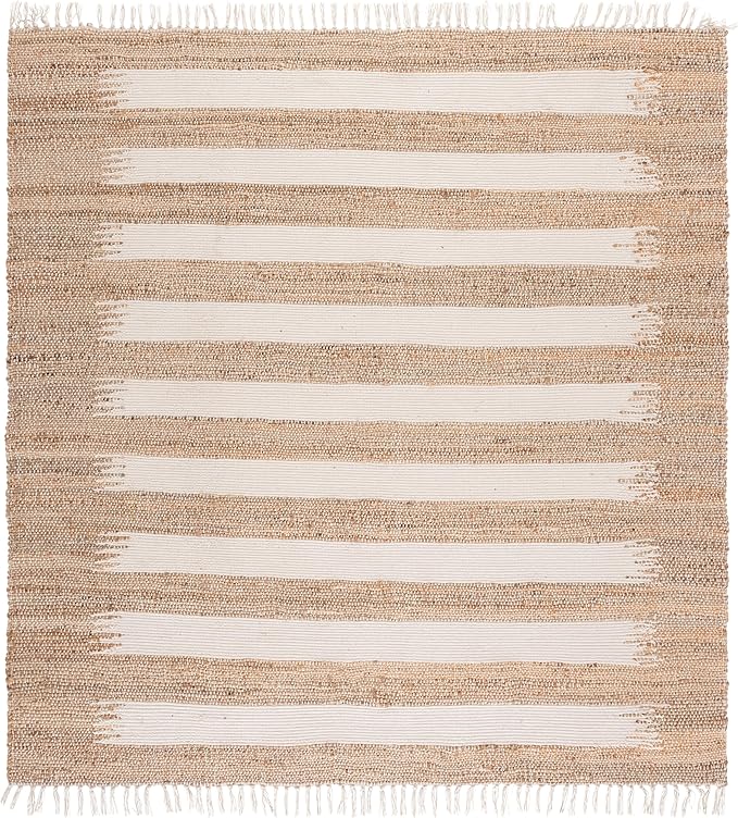 SAFAVIEH Natural Fiber Collection Area Rug - 7' Square, Natural & Ivory, Handmade Jute & Cotton, Ideal for Living Room, Bedroom, Dining Space (NF124A)
