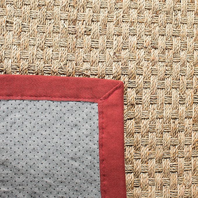 SAFAVIEH Natural Fiber Collection Runner Rug - 2'6" x 6', Natural & Red, Seagrass, Basketweave Pattern with Border (NF114D)