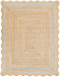 Wave Scalloped Natural Jute Rug Boho Jute Entryway Runner Farmhouse Scallop Rug, Gray (5'x7')