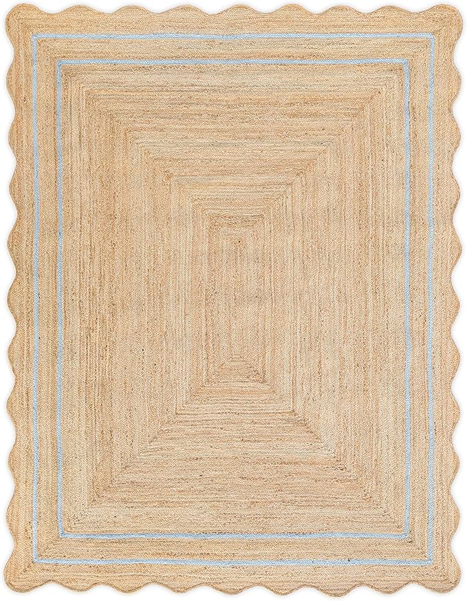 Wave Scalloped Natural Jute Rug - Boho Entryway Runner, Farmhouse Scallop, Gray (11'x14')