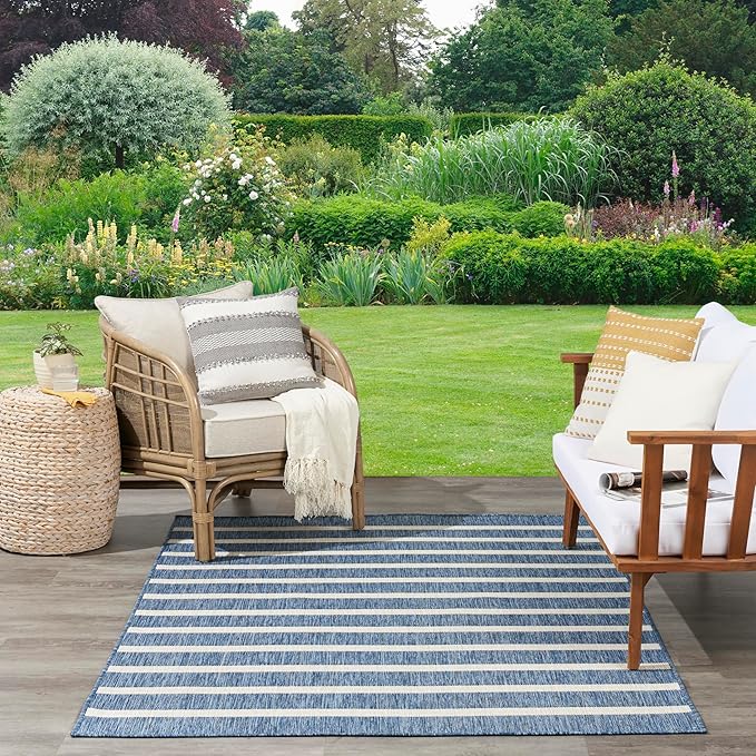 Nourison Home Positano Navy Ivory 7' x 10' Area Rug - Easy Clean, Non Shedding, Bed Room, Living Room, Dining Room, Kitchen (7' x 10')