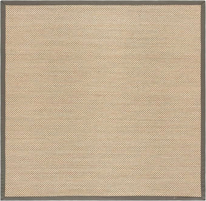 SAFAVIEH Area Rug 6' Square - Natural Fiber Collection - Maize & Grey, Sisal, Woven Design with Border (NF141G)
