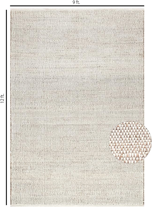 S & L Homes Jute Cotton Hand Woven Natural Farmhouse Area Rug for Living Room - Rustic Vintage Bohemian Décor - (9' x 12' Natural)