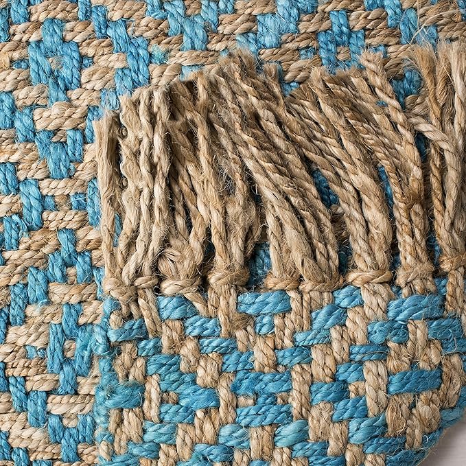 SAFAVIEH Natural Fiber Collection Area Rug - 6' x 9', Turquoise & Natural, Handmade Boho Diamond Tassel Jute, Ideal for High Traffic Areas in Living Room, Bedroom (NF266C)