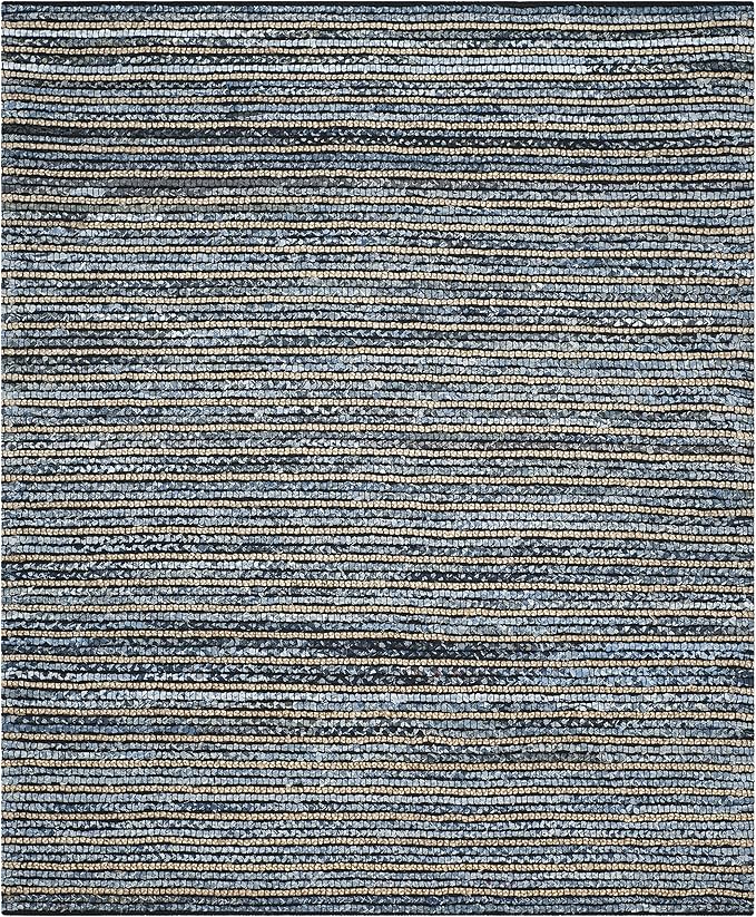 SAFAVIEH Cape Cod Collection Area Rug - 10' x 14', Blue & Natural, Handmade Flat Weave Braided Jute & Cotton, Ideal for High Traffic Areas in Living Room, Bedroom (CAP363A)