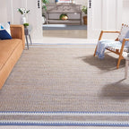 SAFAVIEH Natural Fiber Collection Area Rug - 6' Square, Natural & Blue, Handmade Farmhouse Boho Coastal Rustic Jute, Ideal for High Traffic Areas in Living Room, Bedroom (NF874M)