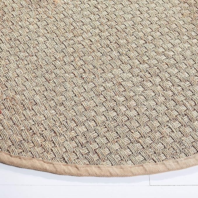 SAFAVIEH Area Rug 10' Round - Natural Fiber Collection - Large - Natural & Beige, Seagrass, Basketweave Pattern with Border (NF114A)