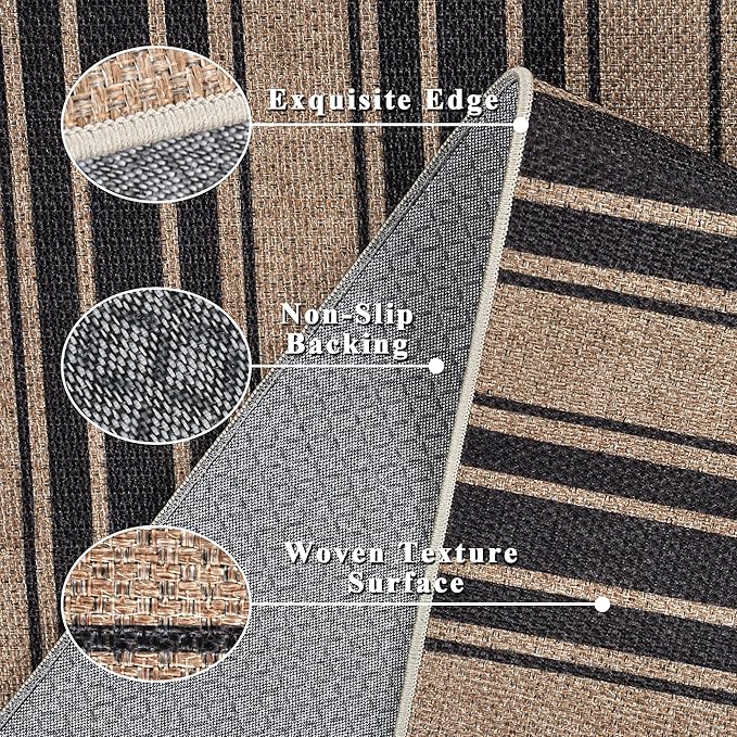 Striped Easy Jute Rug 6x9 Outdoor Rug Large Washable Rugs for Living Room Bedroom Non Slip Neutral Farmhouse Indoor Outdoor Carpet for Backyard Patio Office