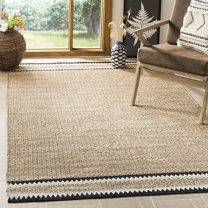 SAFAVIEH Natural Fiber Collection Accent Rug - 4' x 6', Natural & Black, Handmade Farmhouse Boho Coastal Rustic Jute, Ideal for High Traffic Areas in Entryway, Living Room, Bedroom (NF874B)