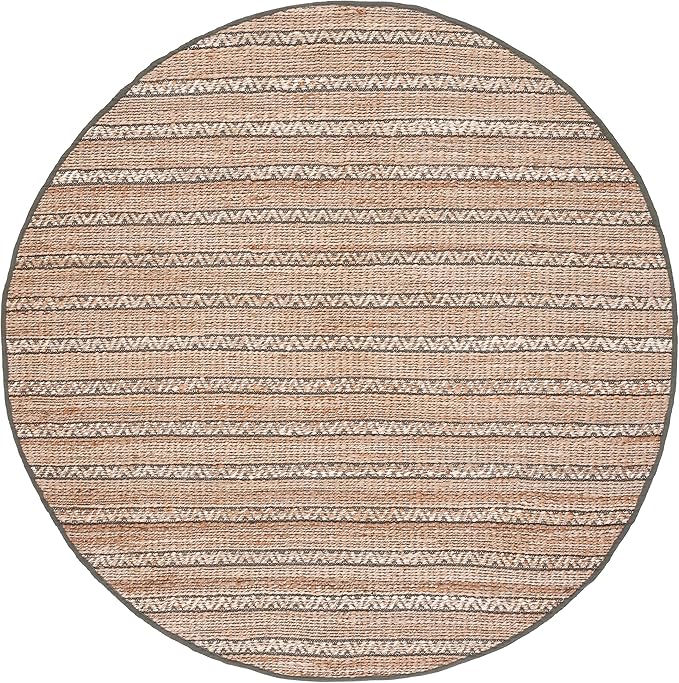 SAFAVIEH Natural Fiber Collection Area Rug - 7' Round, Olive & Natural, Handmade Flat Weave Stripe Jute & Cotton Jute, Ideal for High Traffic Areas in Living Room, Bedroom (NFB655X)