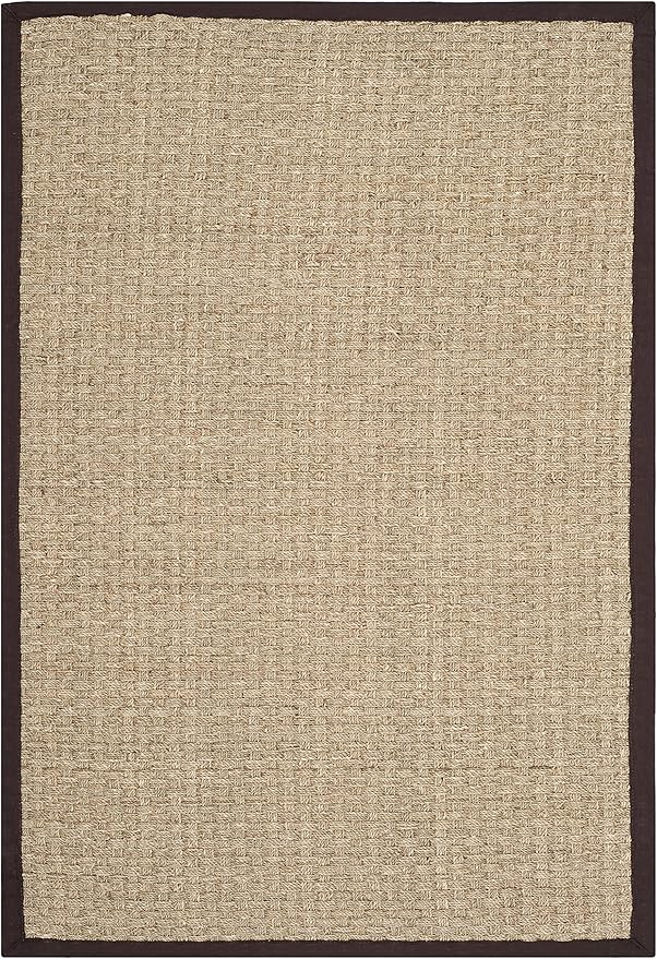 SAFAVIEH Area Rug 3x5 - Natural Fiber Collection - Natural & Dark Brown, Seagrass, Basketweave Pattern with Border (NF114K)
