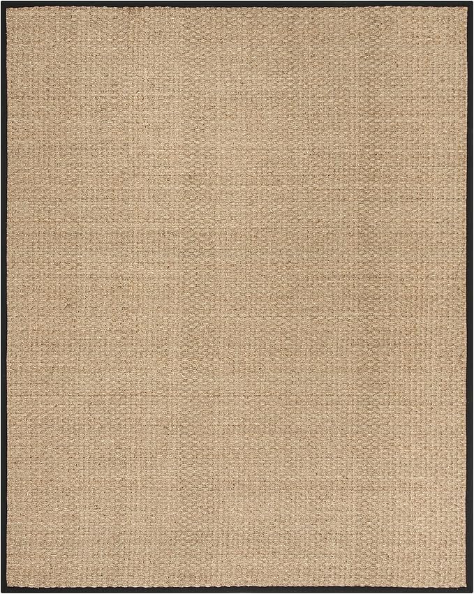 SAFAVIEH Area Rug 8x10 - Natural Fiber Collection - Large - Natural & Black, Seagrass, Basketweave Pattern (NF114C)