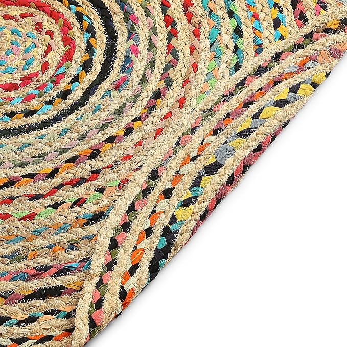 · REDEARTH · Jute Cotton Chindi Area Rug - 3' Round Rug, Handwoven, Non-Shedding, Soft & Durable – Multi Tones for Home Décor in Living Room, Dining Room, Bedroom