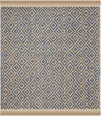 SAFAVIEH Natural Fiber Collection Area Rug - 6' Square, Tropical Blue & Natural, Handmade Boho Diamond Tassel Jute, Ideal for High Traffic Areas in Living Room, Bedroom (NF266D)