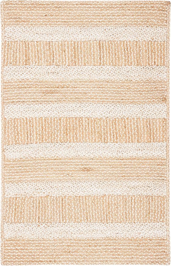 SAFAVIEH Natural Fiber Collection 2' x 3' Natural/Ivory NF887A Handmade Stripe Jute Entryway Living Room Foyer Bedroom Accent Rug