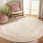 SAFAVIEH Area Rug 12' Round - Cape Cod Collection - Large - Beige & Multi, Handmade Jute & Cotton, Woven Braided Design (CAP202B)