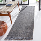 SAFAVIEH Natural Fiber Collection Runner Rug - 2'3" x 12', Charcoal & Natural, Handmade Woven Fringe Jute, Ideal for High Traffic Areas in Living Room, Bedroom (NF826H)