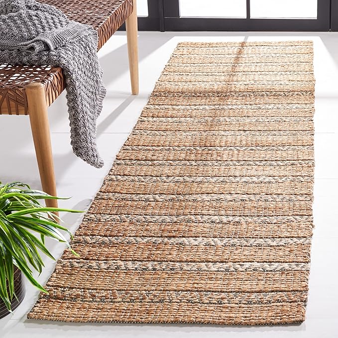 SAFAVIEH Natural Fiber Collection Runner Rug - 2'3" x 8', Olive & Natural, Handmade Flat Weave Stripe Jute & Cotton Jute, Ideal for High Traffic Areas in Living Room, Bedroom (NFB655X)