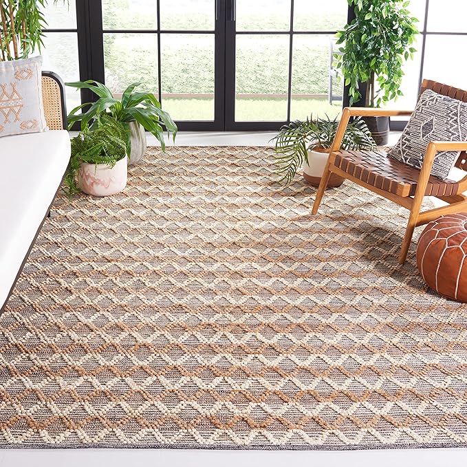 SAFAVIEH Area Rug 8x10 - Natural Fiber Collection - Large - Natural & Black, Handmade Flat Weave Jute, Farmhouse Geometric Design, Ideal for Living Room, Bedroom, Dining Space (NF382A)