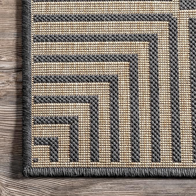 Nuloom Asha Dark Grey/Ivory, 3'6" x 5', Casual, Striped Border, Soft and Cozy, High Traffic, Stain Resistant, Easy Clean, Durable Area Rug for Indoor/Outdoor Patio, Deck, Porch, Garden, Courtyard
