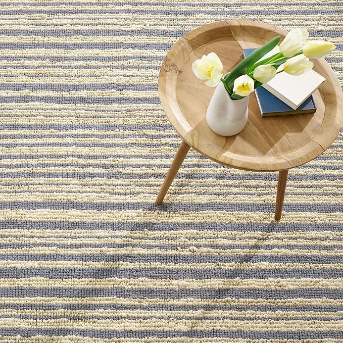 Dash and Albert Calder Stripe Pewter Blue Handwoven Jute Rug, 5 X 8 Feet, Blue Stripe Pattern