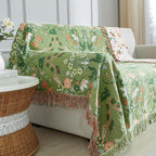 Boho Throw Blanket for Bed 90”x98”, 100% Cotton Woven Blanket for Couch Sofa, Ultra Soft 4-Layer Muslin Quilt with Floral Printed, Farmhouse Bed Blanket/Cover for Living Room Decor
