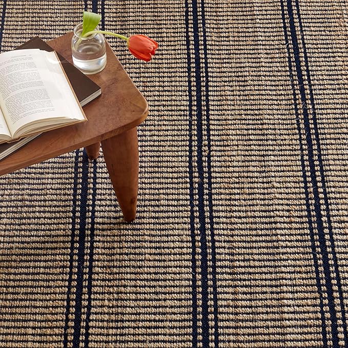 Dash & Albert Arbor Handwoven Jute Rug, 8 X 10 Feet, Navy Stripe Pattern