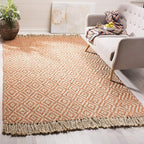 SAFAVIEH Natural Fiber Collection Accent Rug - 3' x 5', Orange & Natural, Handmade Boho Diamond Tassel Jute, Ideal for High Traffic Areas in Entryway, Living Room, Bedroom (NF266B)