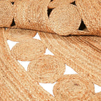 Hand Woven Jute Area Rug - 8' Round - Rustic Beige Reversible Farmhouse Rugs for Bedroom, Kitchen, Living Room - Vintage Natural Braided Entry Floor Décor Circle Boho Round Rugs 8ft