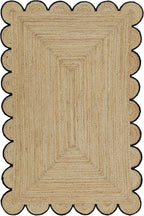 Scalloped Natural Jute Area Rug, Black Trim, 2'6"x12'