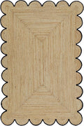 Scalloped Natural Jute Area Rug, Black Trim, 2'x6'